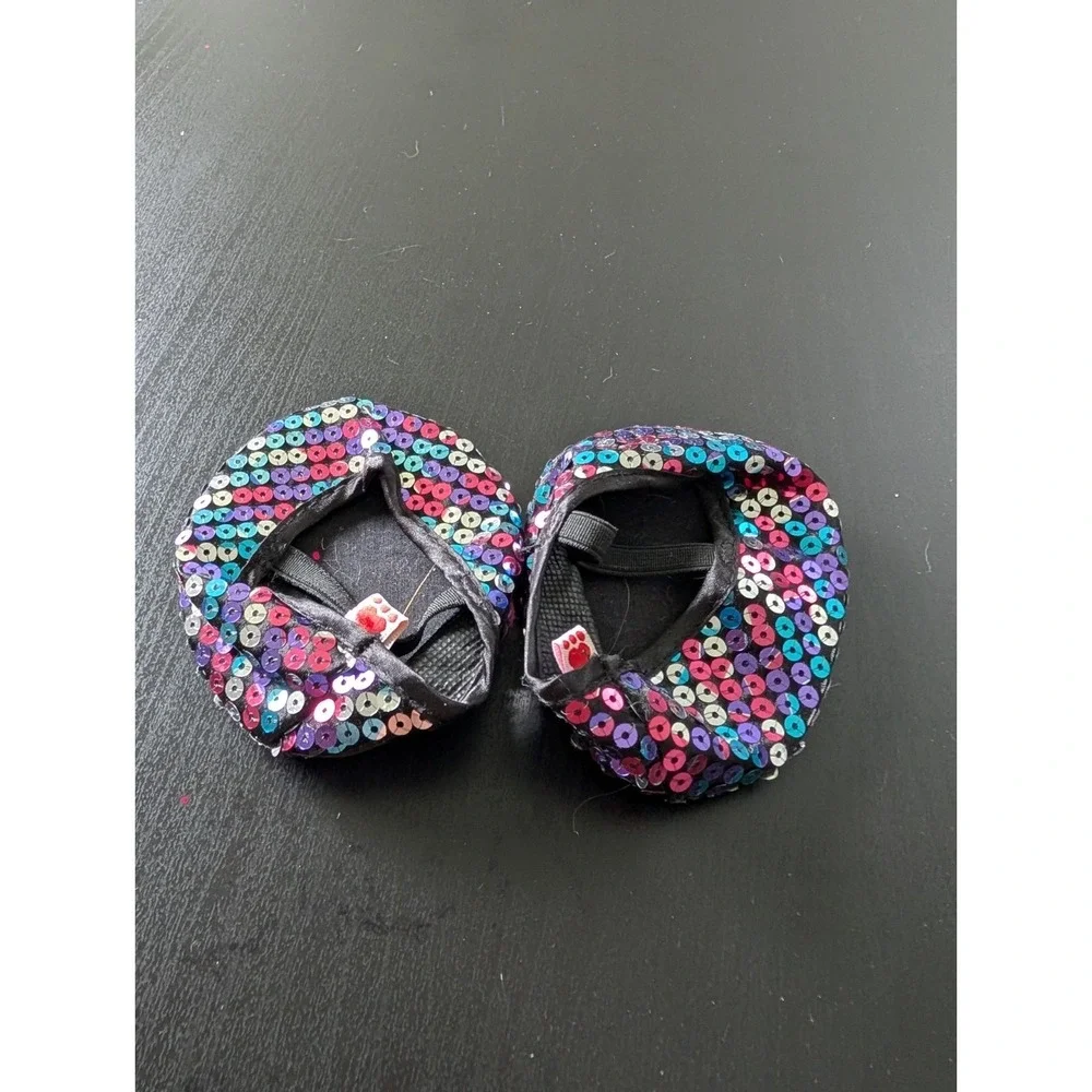 Build a Bear Multicolored Sparkle Sequin Slippers Teddy Glittery Dress‎ Shoes